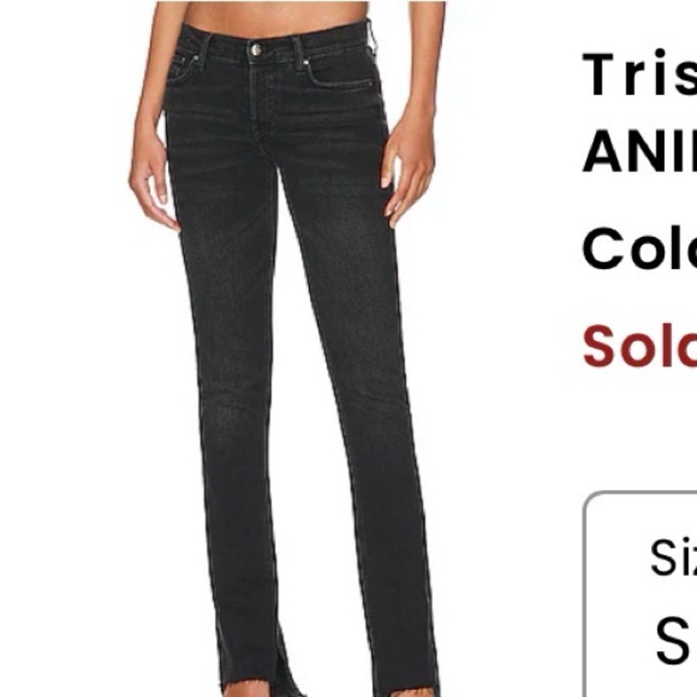 Anine Bing Tristen Black Straight Leg Jeans raw hem